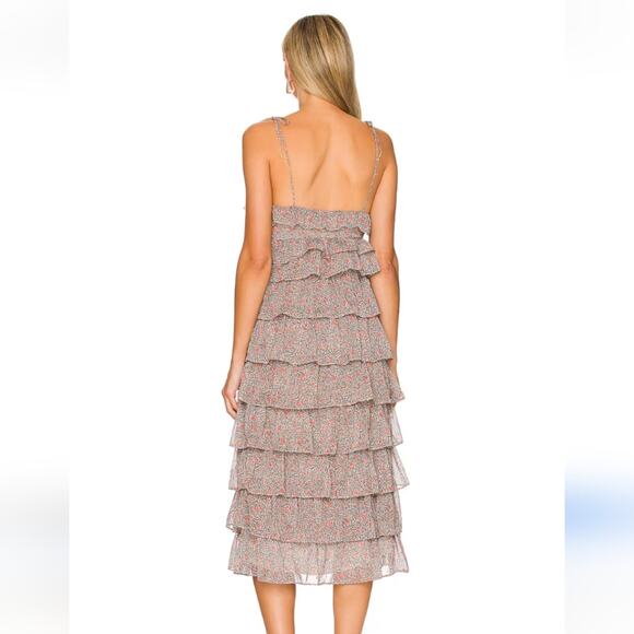 NWT Tularosa Ruffle Tiered Layered  Grey Floral Print Slip Dress Size XS | Alter - Picture 2 of 7